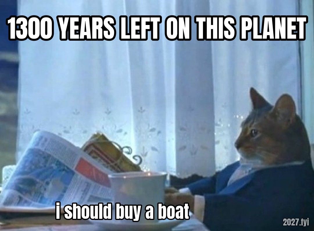 A cat reading a newspaper. 1300 YEARS LEFT ON THIS PLANET / i should buy a boat