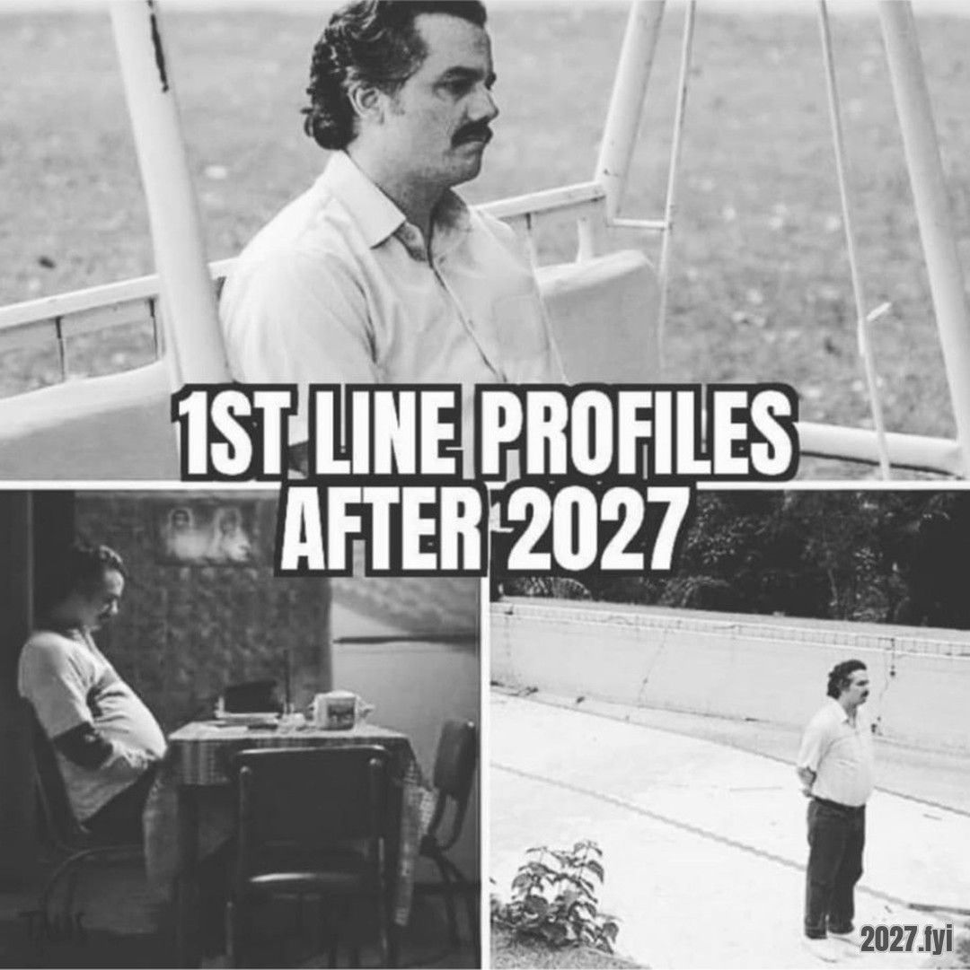 Sad Pablo Escobar waiting alone in three scenes. Text: 1ST LINE PROFILES AFTER 2027