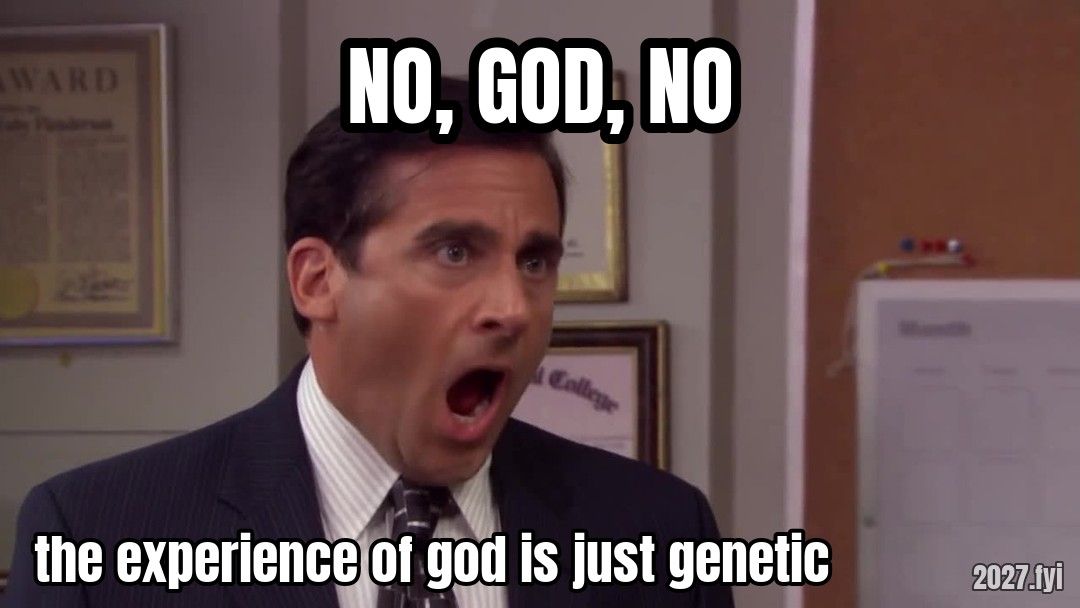 Michael Scott horrified. NO, GOD, NO / the experience of god is just genetic