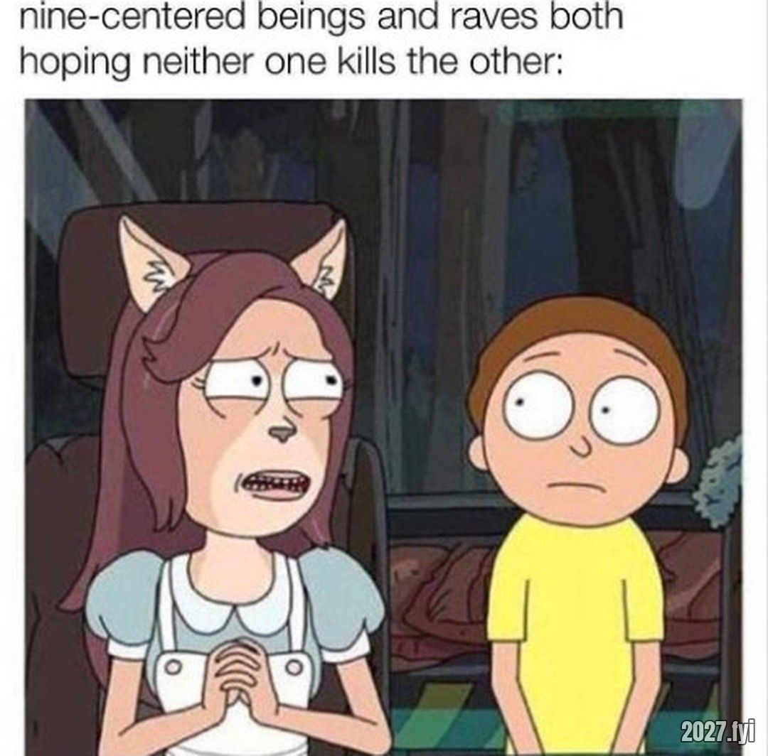 Two nervous cartoon characters. nine-centered beings and raves both hoping neither one kills the other: